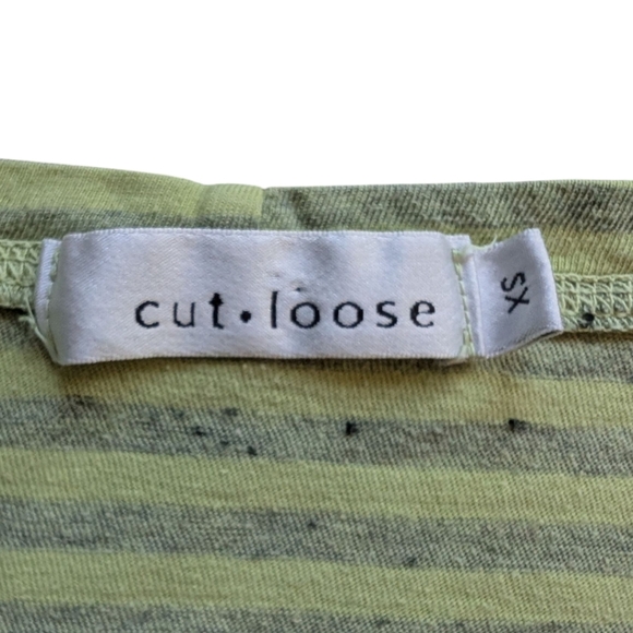 Cut Loose Tee Shirt Short Sleeves Cotton Yellow Grey Striped Top Women's size XS - Picture 7 of 11